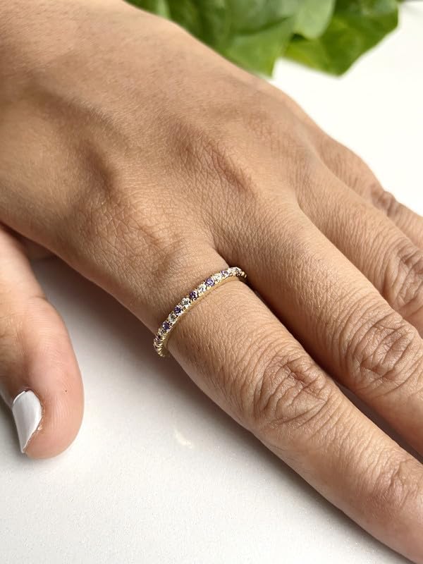 2 mm Wide Amethyst & White Diamond Full Eternity Ring For Women, 14k Gold Finish Amethyst Anniversary Wedding Band, Ladies Alternate Diamond Ring