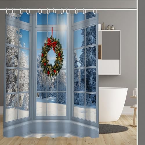 Rideau de douche imperméable 180x180 cm en polyester lavable Noël