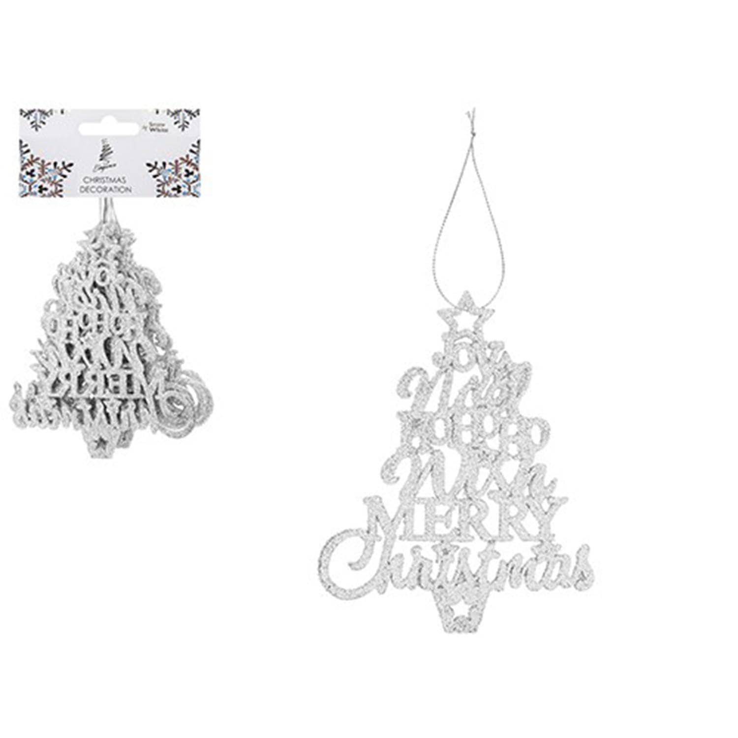 Glitter Christmas Tree Decorations Set of 6 Trees - Silver