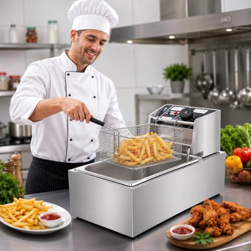Image of Modern India Kitchenware 6 Litre Electric Deep Fryer, Stainless Steel Commercial Kitchen Appliance with Temperature Control