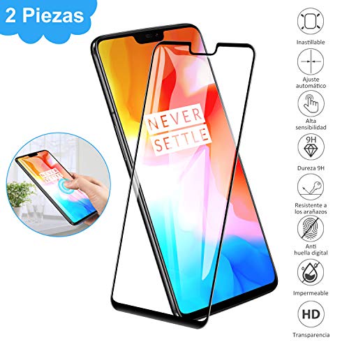 Bonslan Protectores de Pantalla OnePlus 6 (x2), Cristal Templado OnePlus 6,[Respuesta Sensible][Instalación sin Burbujas] Vidrio Templado Protección Completa de la Pantalla OnePlus 6 (Negro)