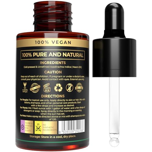 Image of USDA Organic Neem Oil - 100% Pure Cold Pressed Neem Oil for Skin, Hair, and Plants - Natural Remedy for Healthy Skin & Hair Care - Non-GMO, Vegan - 1 Fl Oz