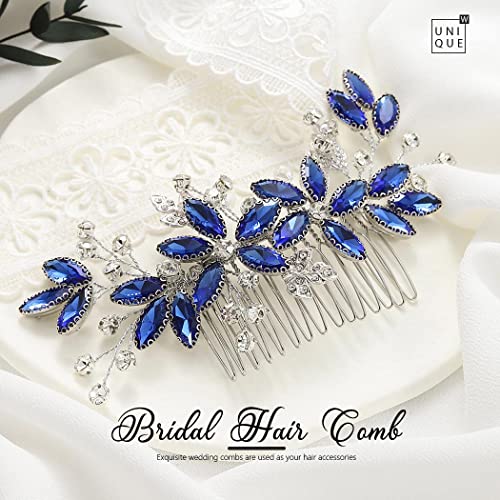 Casdre Crystal Bride Wedding Hair Comb Silver Leaf Bridal Hair Accessories Rhinestone Party Prom Hair Piece For Women And Girls (B Blue) #TOP6