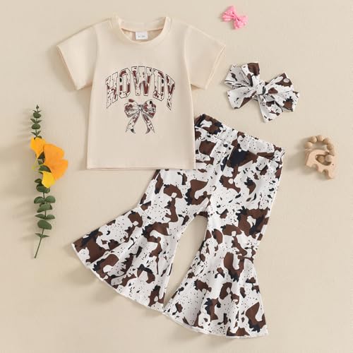 MAYUMMPY Baby Toddler Girl Flare Pants Outfit Bow Short Sleeve Tops Kids Baby Bell Bottoms Outfit Summer Clothes2