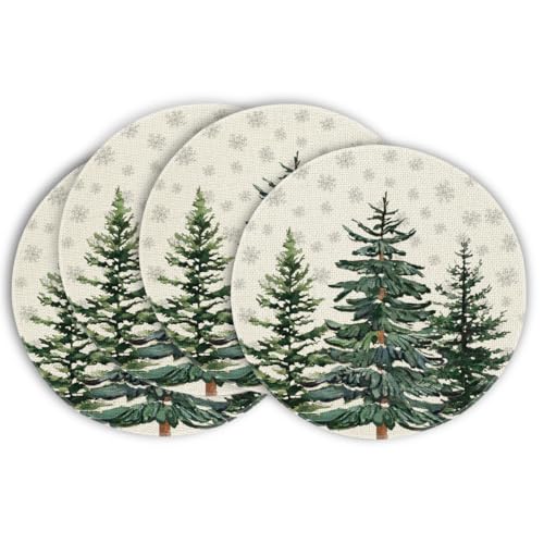Artoid Mode Juego de 4 manteles individuales redondos de pino, 37 cm, diseño de copos de nieve navideños, mantel individual lavable, decoración para fiestas