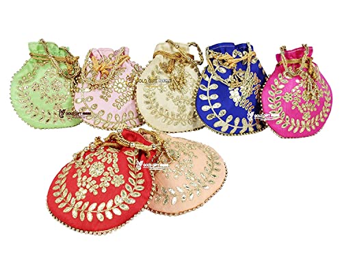 7 Pochettes pour cadeaux de retour Shagun - Sacs Potli ethniques brodés