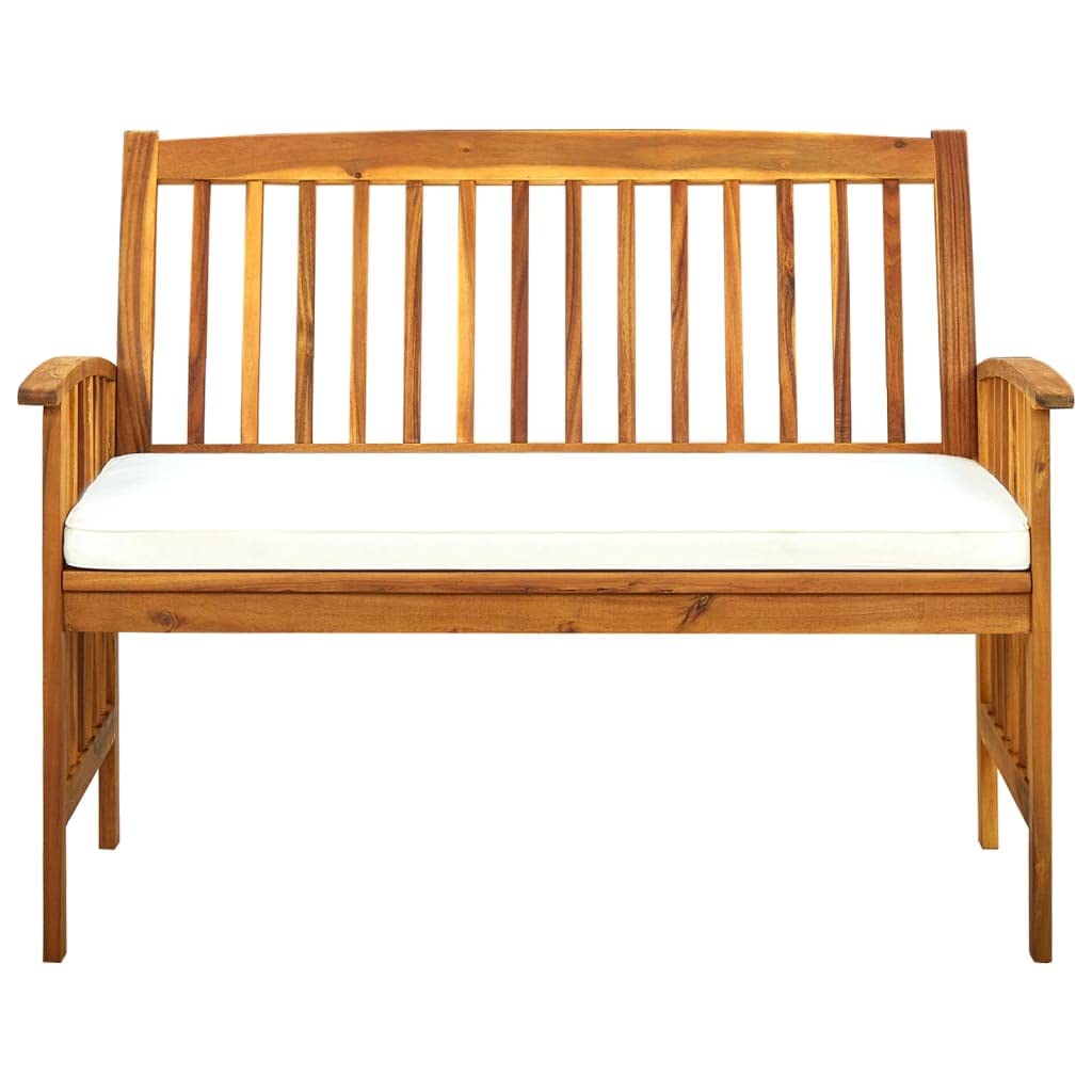 Banco de jardín con cojín, 119 cm, madera maciza de acacia, balcón