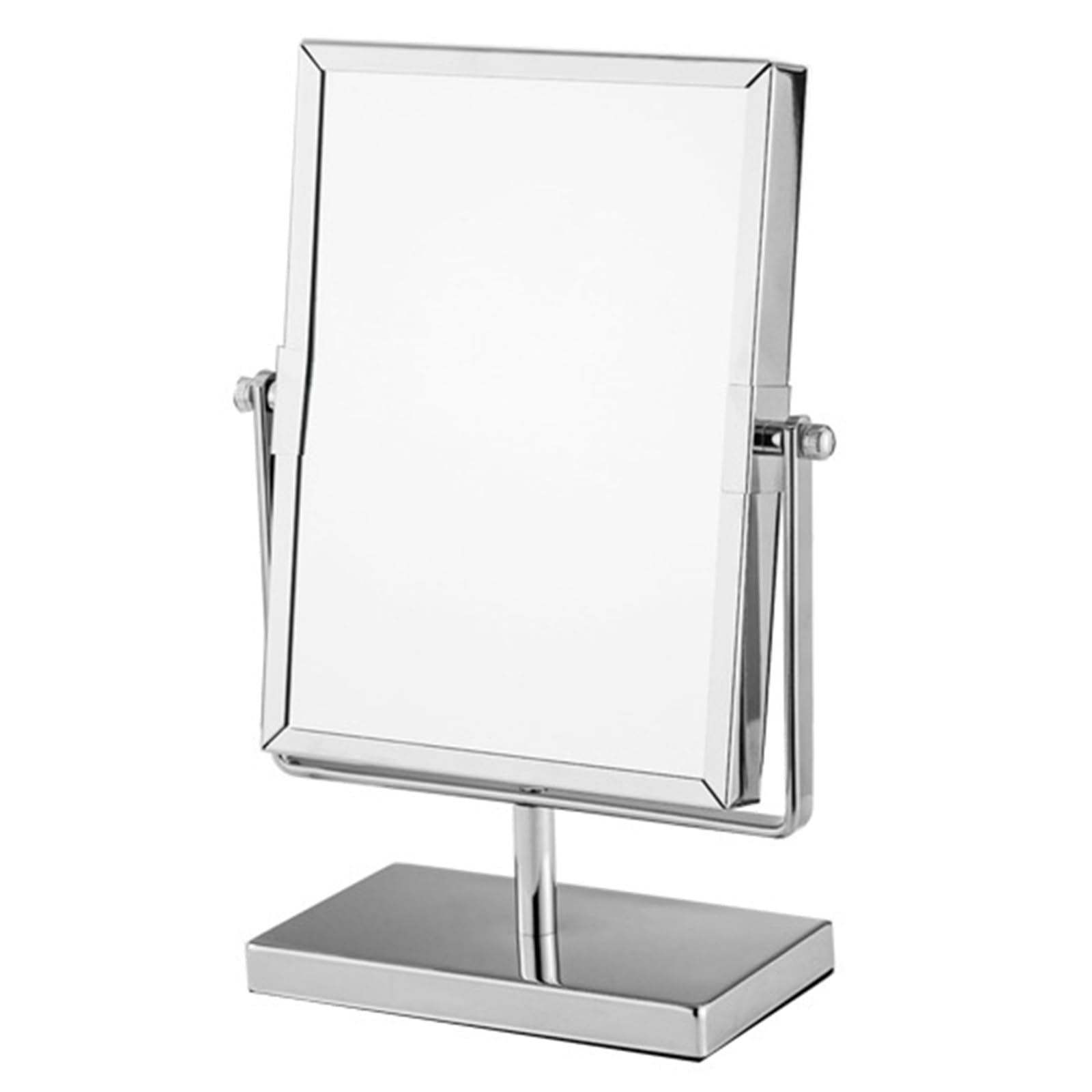 Rewis Silver 8 Inch Tabletop Standing Square Makeup Mirror, 2-Sided Rotated 1X/3X Magnifying Vanity Mirror, Brass Hd Cosmetic Mirror, Countertop Shaving Mirror,