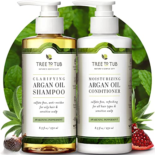 Tree To Tub Sulfate Free Shampoo and Conditioner Set for Oily Hair, Frizz, Sensitive Scalp - Hydrating Argan Oil Shampoo and...