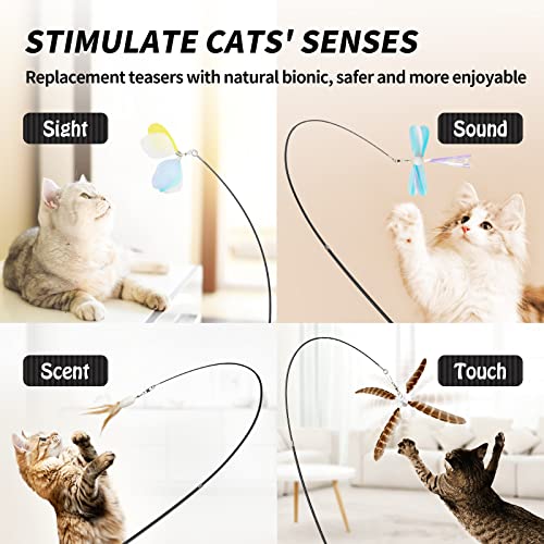 Uahpet Natural Feather Cat Toys For Indoor Cats Retractable Cat Wand 60Inch Safe Hunting Distance Interactive Toys For Kittens With 4Pcs Different Senses Replacement Teasers Arouse Cat Desire To Hunt #TOP1