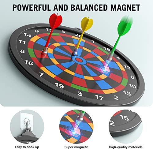 Dacool Dart Board Magnetic Dartboard Set 15 Pcs - 2 Sided Dart Board For Kids Adult With 12 Magnetic Darts And 2 Sticky Hooks Indoor Outdoor Games Classic Dartboard Christmas Kids Gift Home Party #TOP5