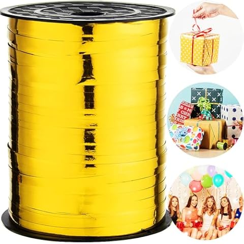 Metallic Curling Ribbon,3/16 inch x 500 Yard Curly Ribbon for Gifts Package Wrapping,Bows,Crafting (Gold) Cover