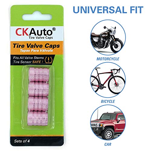 Image of CKAuto Tire Valve Stem Caps, Pink, 4 pcs /Pack, Anodized Aluminum Tire Valve Cap Set, Corrosion Resistant, Universal Stem Covers for Cars Trucks Motorcycles SUVs and Bikes
