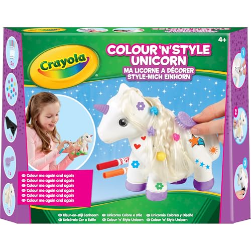 CRAYOLA Colour n Style Unicorn | Colour Your Own Unicorn Again and Again | Includes Washable Marker Pens Beads & Hairbrush | Ideal for Kids Aged 4+