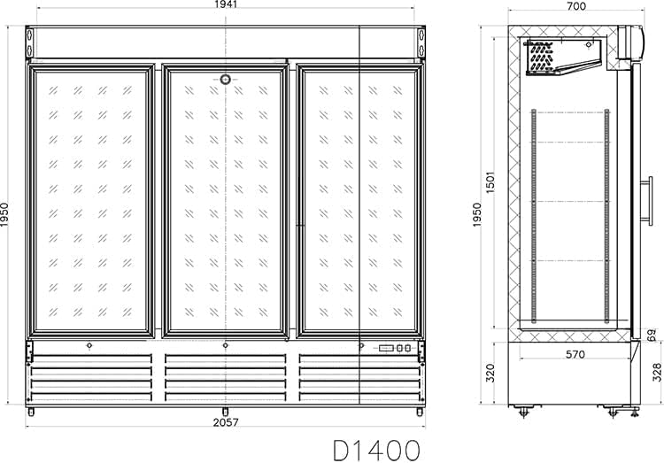 MBH - Nevera expositora industrial triple puerta de cristal para hostelería. Armario frigorífico expositor refrigerado de tres puertas para supermercado y restaurante.