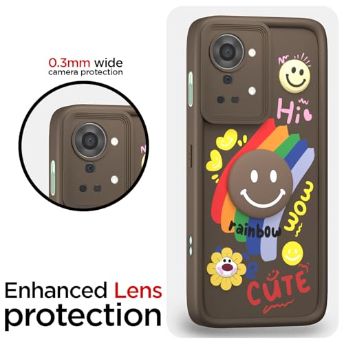 Image of Pikkme Back Cover for OnePlus Nord 2T 5G | Soft Silicone| Cute Rainbow Smile & 3D Cartoon Flower Design | Shockproof Raised Camera Protection Bumper Case (Brown)