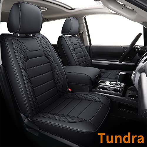 LUCKYMAN CLUB D05-T2 Seat Covers, Fit for 2007-2022 Tundra Crew/CrewMax Cab Double Cab Regular Cab Truck Pickup with Water Proof Faux Leather with Center Console Cover(Full Set, Black )