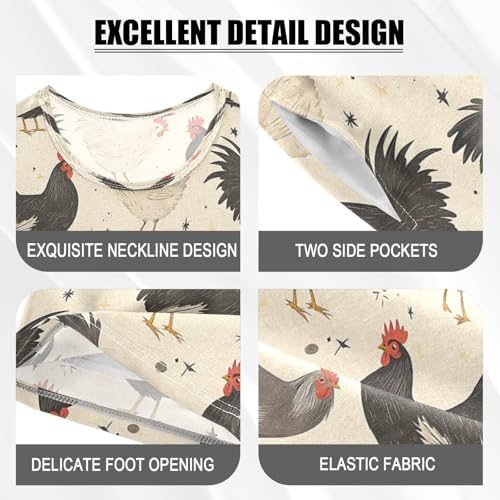 senya Black White Rooster Z Summer Pajamas Set Short Cotton Sleepwear 2 Piece4