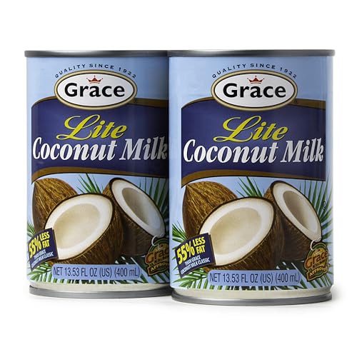 Grace Lite Coconut Milk Unsweetened – 13.5oz (2 Pack) Original Coconut Milk Canned, Shelf-Stable, Authentic Caribbean Taste, Perfect Add to Cereal, Smoothies, Desserts – Leche de Coco Organica