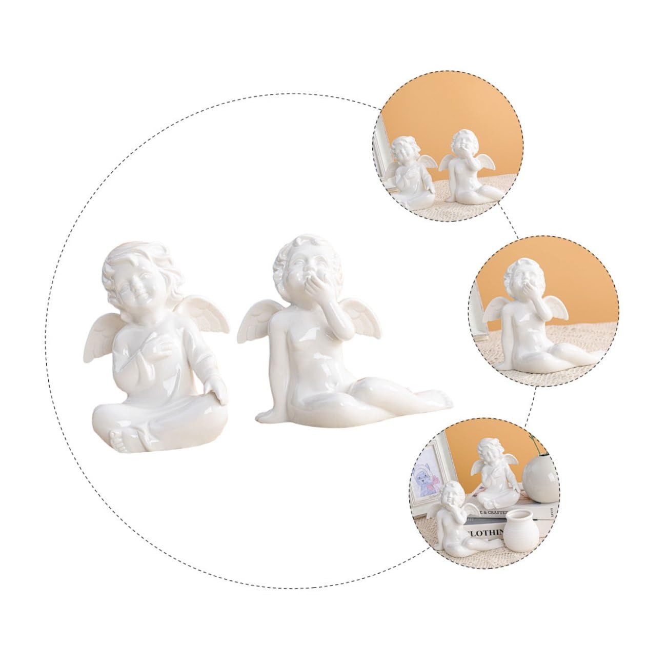 INOOMP Keramik Engel Figur 2 Stück Tischdeko Skulptur Stabile Wohnaccessoires für Hochzeitsfeier und Geschenk
