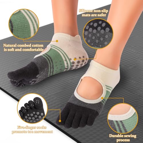 Pilates Socks with Grips for Women,Yoga Socks, Non-Slip Yoga Socks with Toe Separators, Pilates Non Slip Socks3