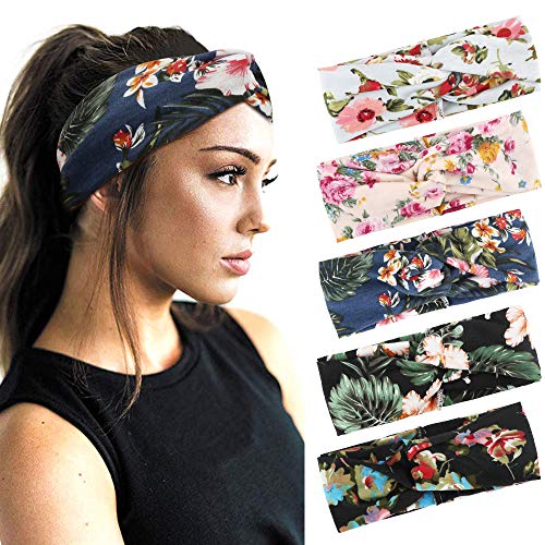 Makone Boho Headbands for Women, Bohemia Floral Top Knot Headbands Girls Headwrap Adult Twist Turban Headbands for Yoga or Daily Wear_ Style 4