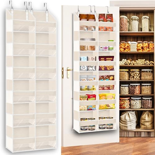 Image of Ofiray-home Over the Door Organizer 6 Tiers, Extra Large Behind Door Storage of 12 Compartments,80 lbs Weight Capacity Hanging Storage Organizer with Clear Window Kids Toys, Shoes, Diapers,Beige
