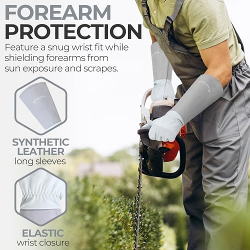 Image of HANDLANDY Rose Pruning Gloves for Men Women, Thorn Proof Gardening Gloves | Long Leather Gardening Gloves, Breathable Leather Gauntlet, Best Garden Gifts & Tools for Gardener (Silver Gray, M)