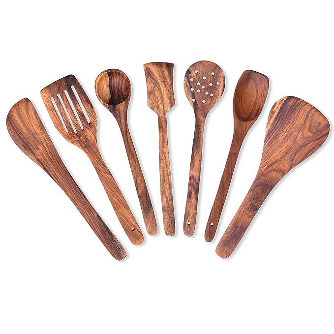 Haristar Natural Wooden Spoon Set for Cooking Includes Frying Serving Spatula Chapati Dessert Rice Spoons Wooden for Nonstick Cookware Kitchen Utensils and Cooking Spoon Set of 7-35.56 Cm (B0D8WVRYHZ) Amazon Price History, Amazon Price Tracker