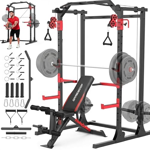 Image of OPPSDECOR Power Cage, 2000LBS Squat Rack with Dual Pulley Cable Crossover System, Multifunctional Power Rack with More Training Attachments for Home Gym, Weight Cage Fits Compact Space