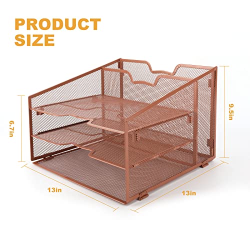 Rose Gold Desk Accessories Organizer, Meshist Desktop File Organzier With 3 Letter Trays And 1 Upright Section, Paper Organizer For Home And Office #TOP2