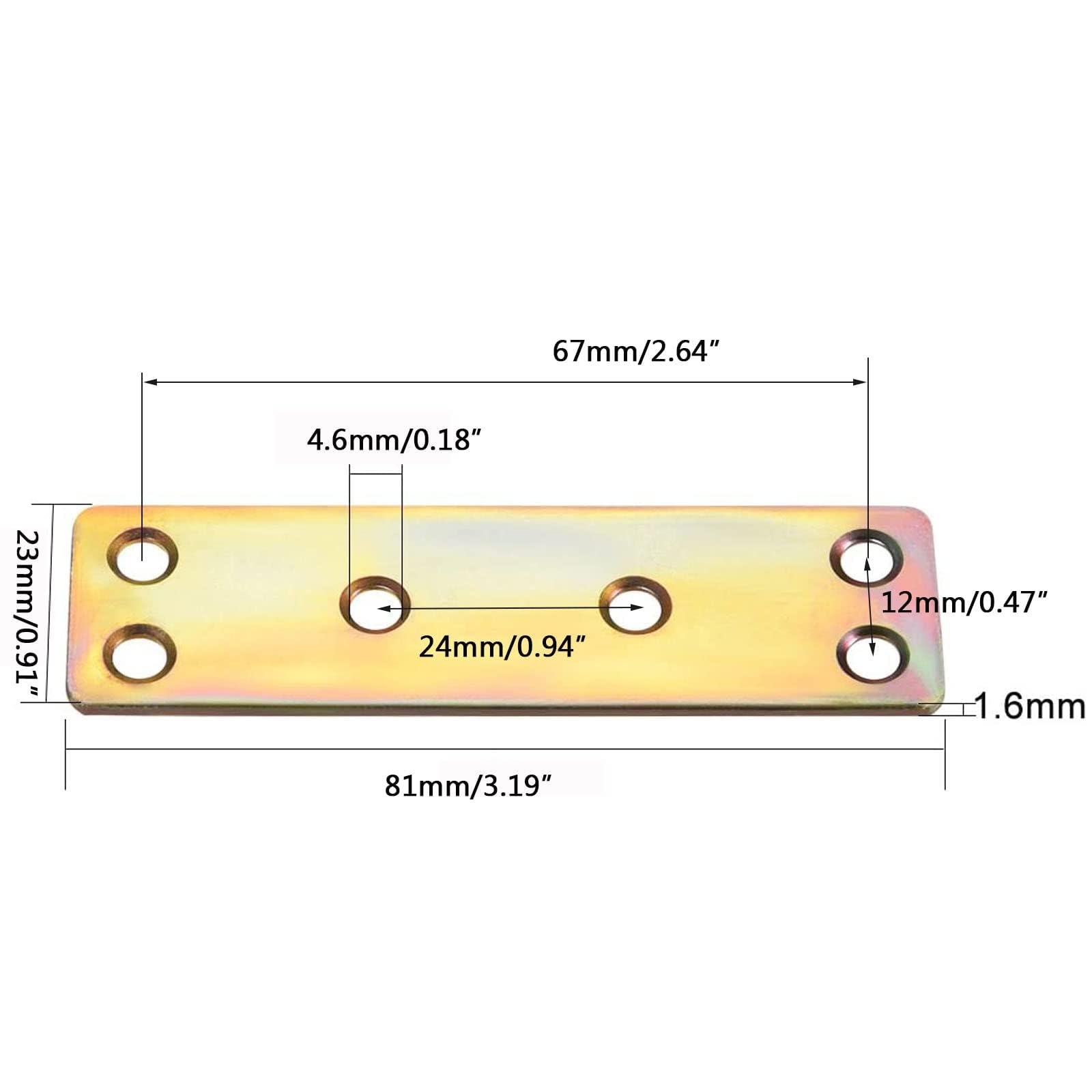 TOP-VIGOR 6Pcs Flat Fixing Mending Plates Six Mount Holes, Straight Brace Brackets Mending Repair for Wood Connector 81mmx23mmx1.6mm - Image 2