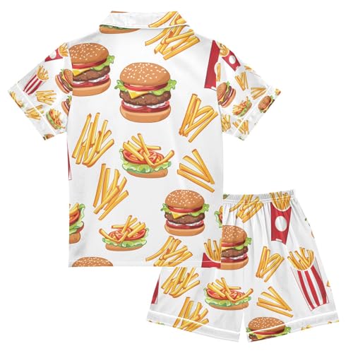 French Fries and Hamburger Satin Summer Pajama Sets Silk Short Sleeve Button Down Sleepwear2