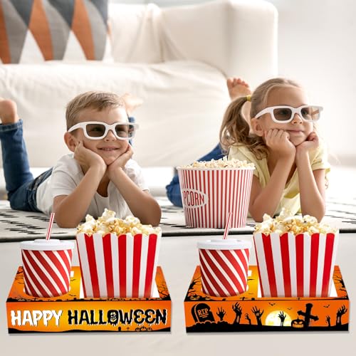 Image of QOUBAI 32Pcs Halloween Party Supplies Movie Night Paper Snacks Boxes Halloween Movie Theater Snack Tray Party Decorations Popcorn Drink Holder Set for Birthday