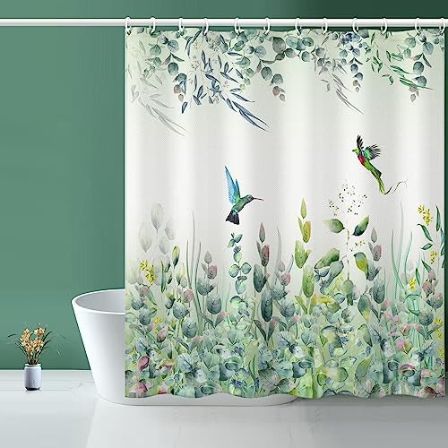 Niidder Green Leaf Shower Curtain, Emerald Bird Mint Green 72 “W x 72” L...