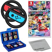 Mario Kart 8 Deluxe for Nintendo Switch, with PremGear Racing Steering Wheel Controllers, Driving Grips for Joy-Con 2 pack, 24 Slot Game Card Holder & Cleaning Cloth