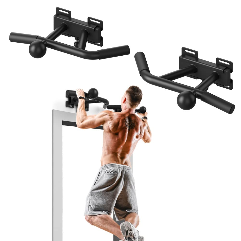 ONETWOFIT Wall Mounted Pull Up Bar Doorway, Adjustable Wall Mount Chin Up Bar with 2 Ball Grips Strength Training Equipment, Multifunctional Exercise Bars Trainer for Indoor Outdoor Home Garage