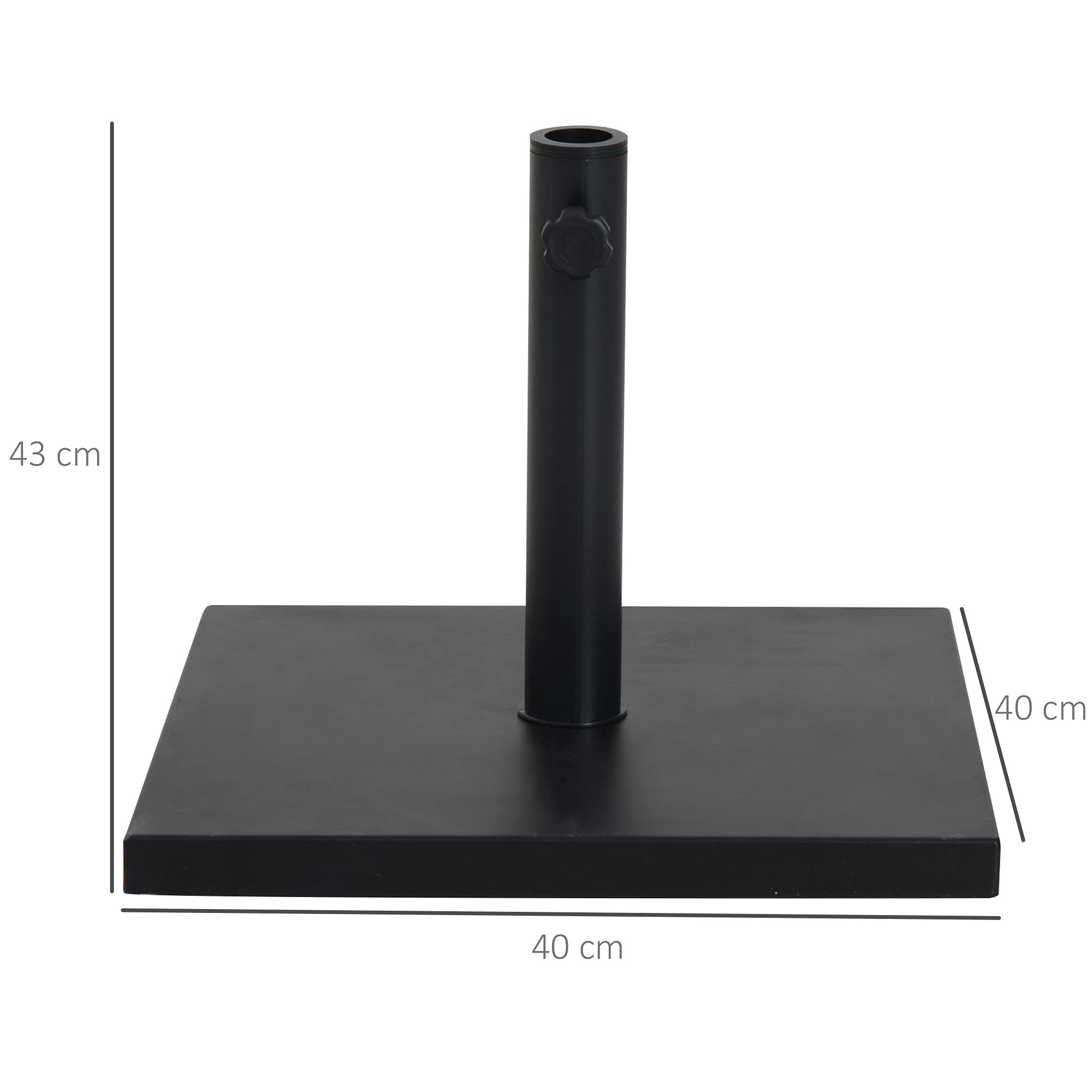 Outsunny Pied de Parasol Base de lestage Parasol carré dim. 40L x 40I x 43H cm Poids Net 13 Kg Ciment métal Noir