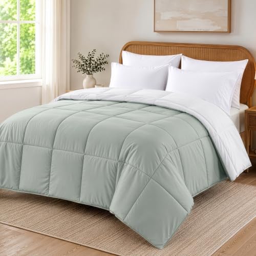 Image of Modern Threads Comforter Duvet Insert, Reversible Quilted Down Alternative Comforter with Corner Tabs, All Season Bedding, California King, White /Gray