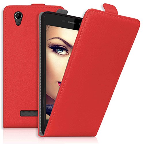 mtb more energy® Funda Flip Case para ZTE Blade A452 (5.0'') - Rojo - Cuero sintético - Carcasa...