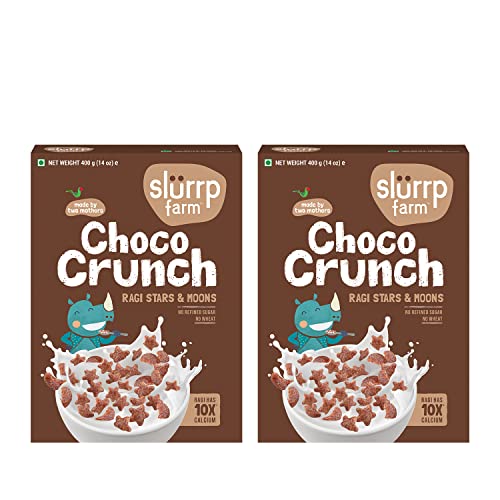 Image of Slurrp Farm Choco Crunch Cereal - No Maida, Wheat and Refined Sugar, Chocolate Stars and Moons, Healthy Millet Breakfast, 400 g, Pack of 2