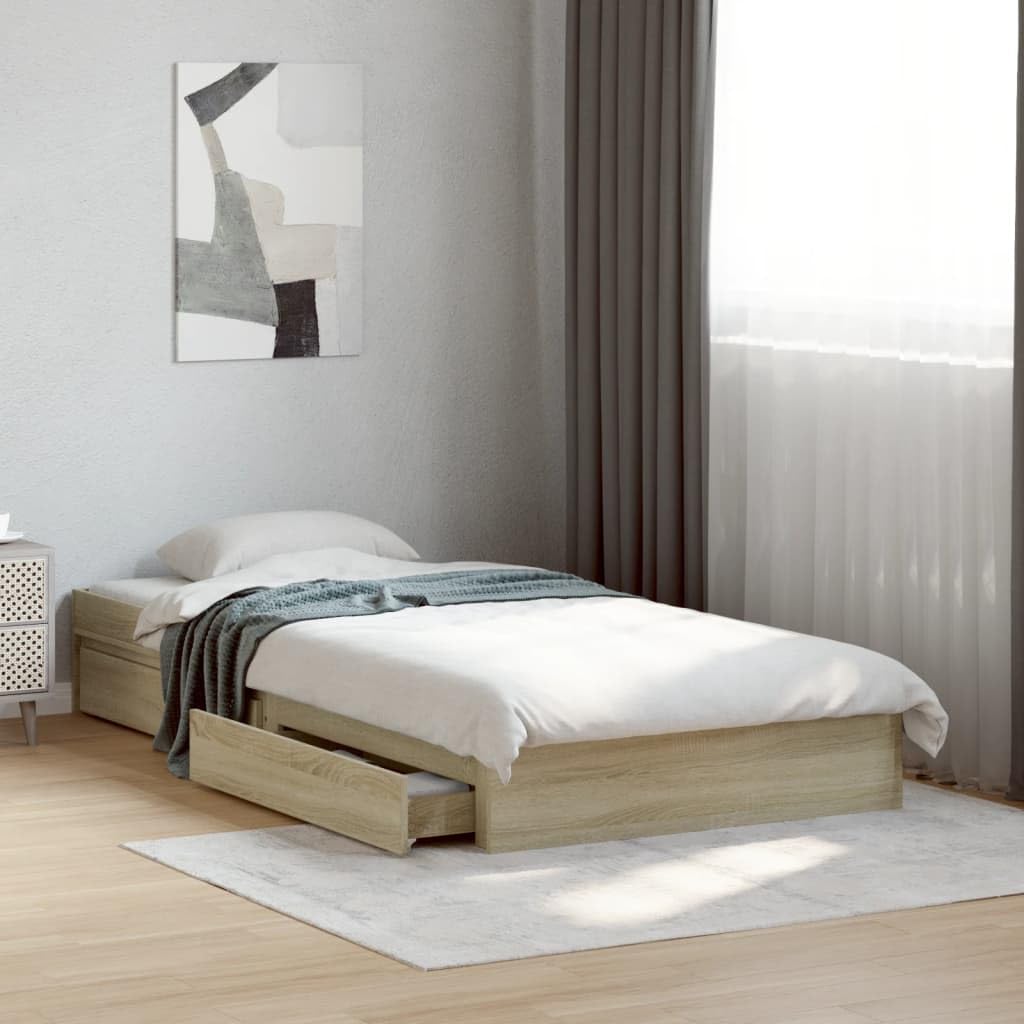 vidaXL Cama con cajones Madera ingeniería Roble Sonoma 90x190 cm