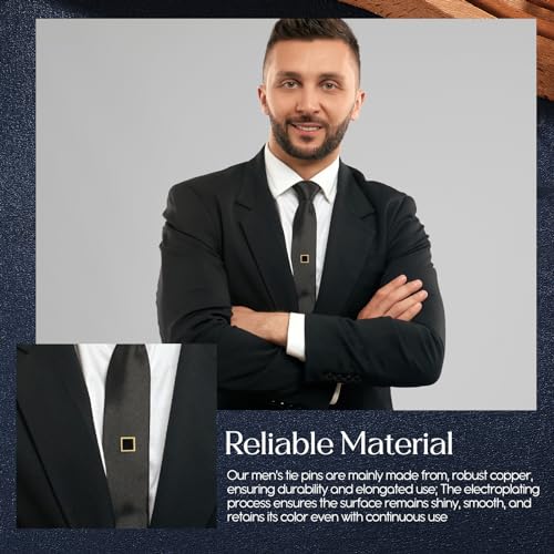 Misdary 9 Pcs Tie Tacks for Men Tie Pin with Chain Black Silver Gold Tack Clutch for Wedding Birthday Business Anniversary4