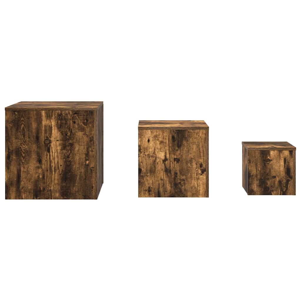Fengshui Beistelltische 3er Set Räuchereiche Holzwerkstoff | Verschiedene Größen, Multifunktional für Wohnzimmer oder Schlafzimmer, Einfache Reinigung mit feuchtem Tuch