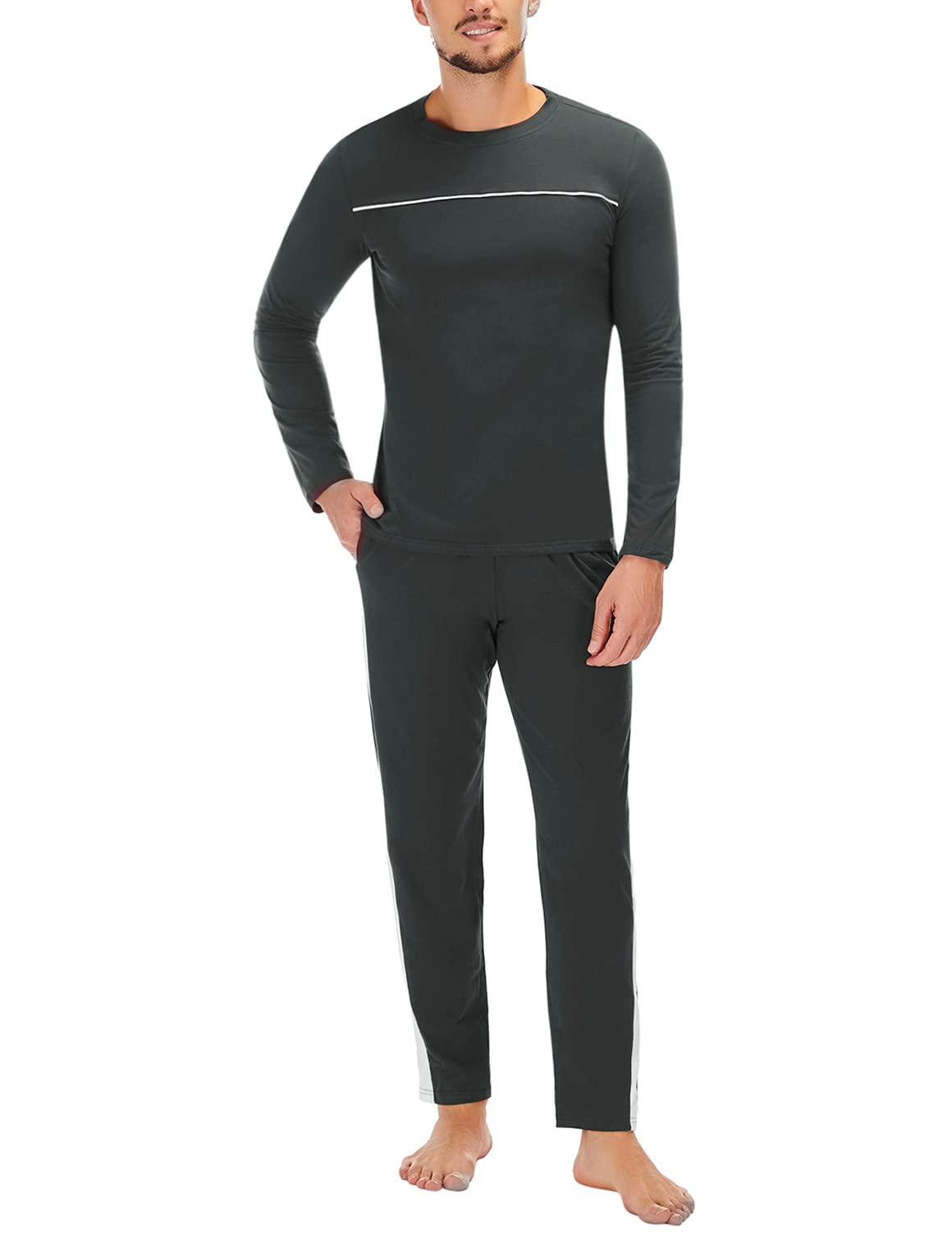 Ensemble Pyjama Homme Manches Longues Coton - Vêtements Nuit Confortables Automne Hiver Avec Poches S-XXL