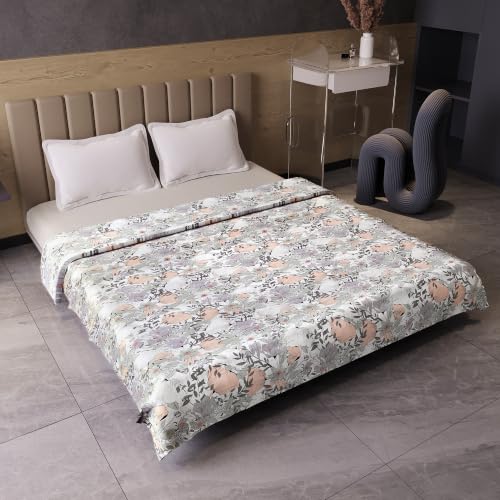 Image of Divine Casa 100% Cotton Reversible Double Bed Dohar | Soft & Lightweight AC Blanket | Summer Quilt | 220 x 205 CM, Floristry Slate & Coral