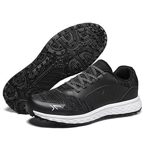 Men's Waterproof Golf Shoes Knit Professional Breathable Spikeless Golf Sneakers Anti Slip Walking Shoes (Black, Numeric_6_Point_5), 6.5