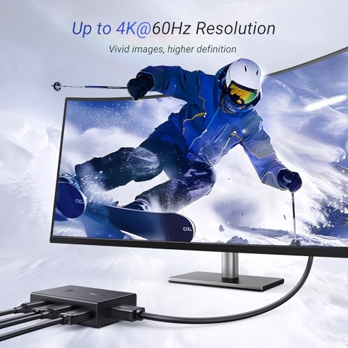 Image of UGREEN HDMI KVM Switch 1 Monitor 2 Computers, with 4 USB Ports 4K@60Hz KVM Switches for Sharing One Monitor Keyboard Mouse Printer with 2 HDMI Cables, 2 USB Cables, Desktop Controller