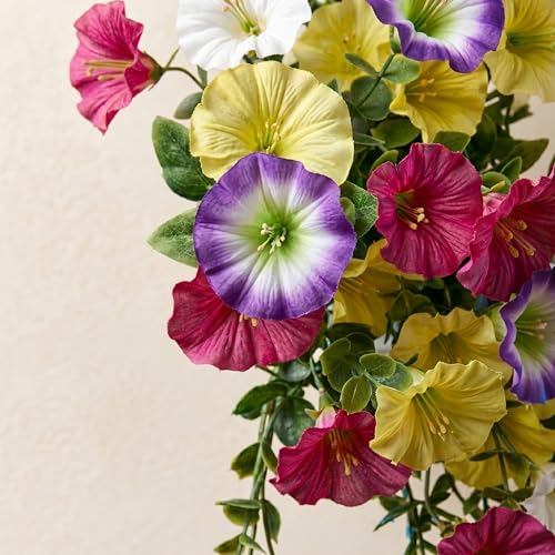 Image of Dekorly 75CM Lifelike Artificial Eucalyptus Vine with Morning Glory Flowers (Pack of 2) | Premium Hanging Floral Creeper for Balcony, Wall & Home Decor(2, Morning Glory Flower Vines)