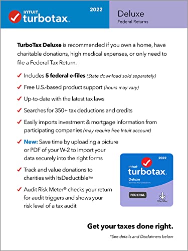 image for Intuit [Old Version] TurboTax Deluxe 2022 Tax Software, Federal Only T